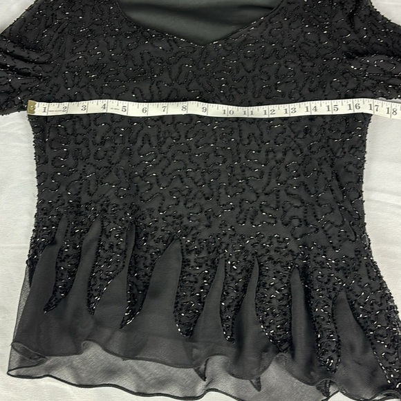 J Kara New York Black Beaded Lined Top with Slitted Sleeves - Picture 9 of 14